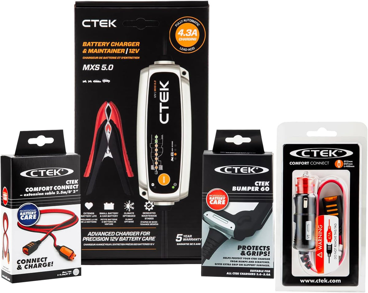 CTEK (40-206) MXS 5.0 12Volt Battery Charger Vehicle Storage Bundle