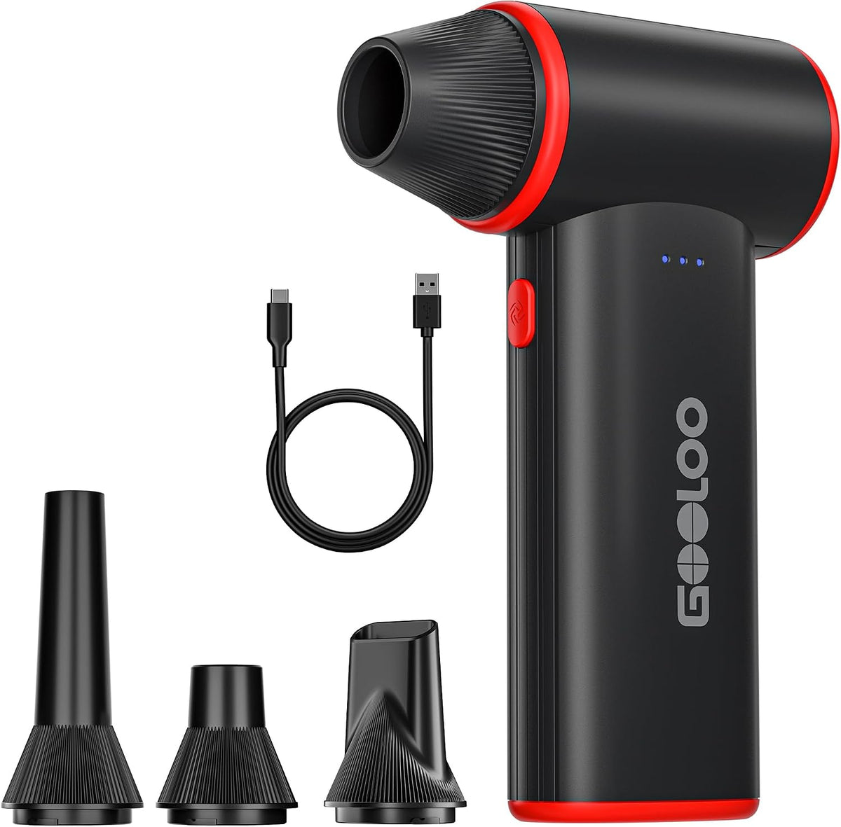 GOOLOO F3 Compressed Air Duster, 150000RPM Ultra-Power PC Air Duster | 3-Gear Electric Air Blower, Alternative to Canned Air, Mini Blower with 4-Hr Max Runtime for Keyboard, Car, House, Outdoor