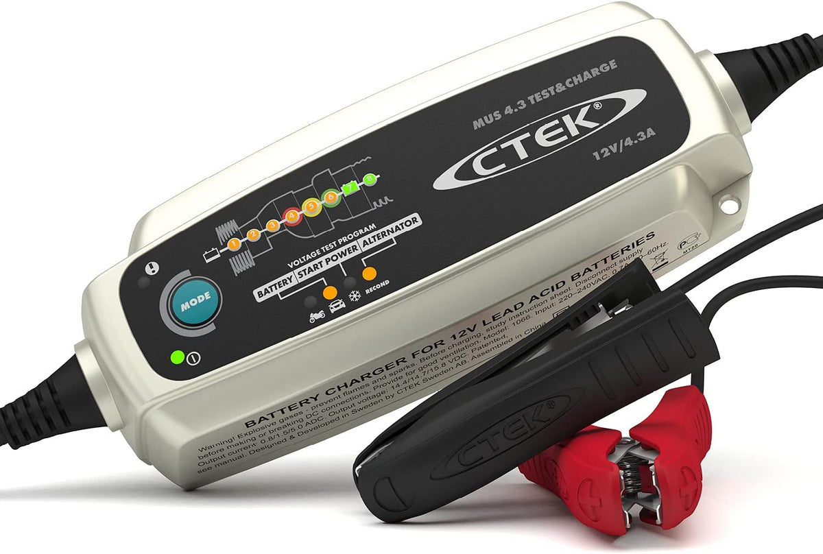 CTEK 4.3 Test & Charge, 12 Volt Fully Automatic Charger with Unique Battery and Alternator Testing, Ideal for Long Term Storage