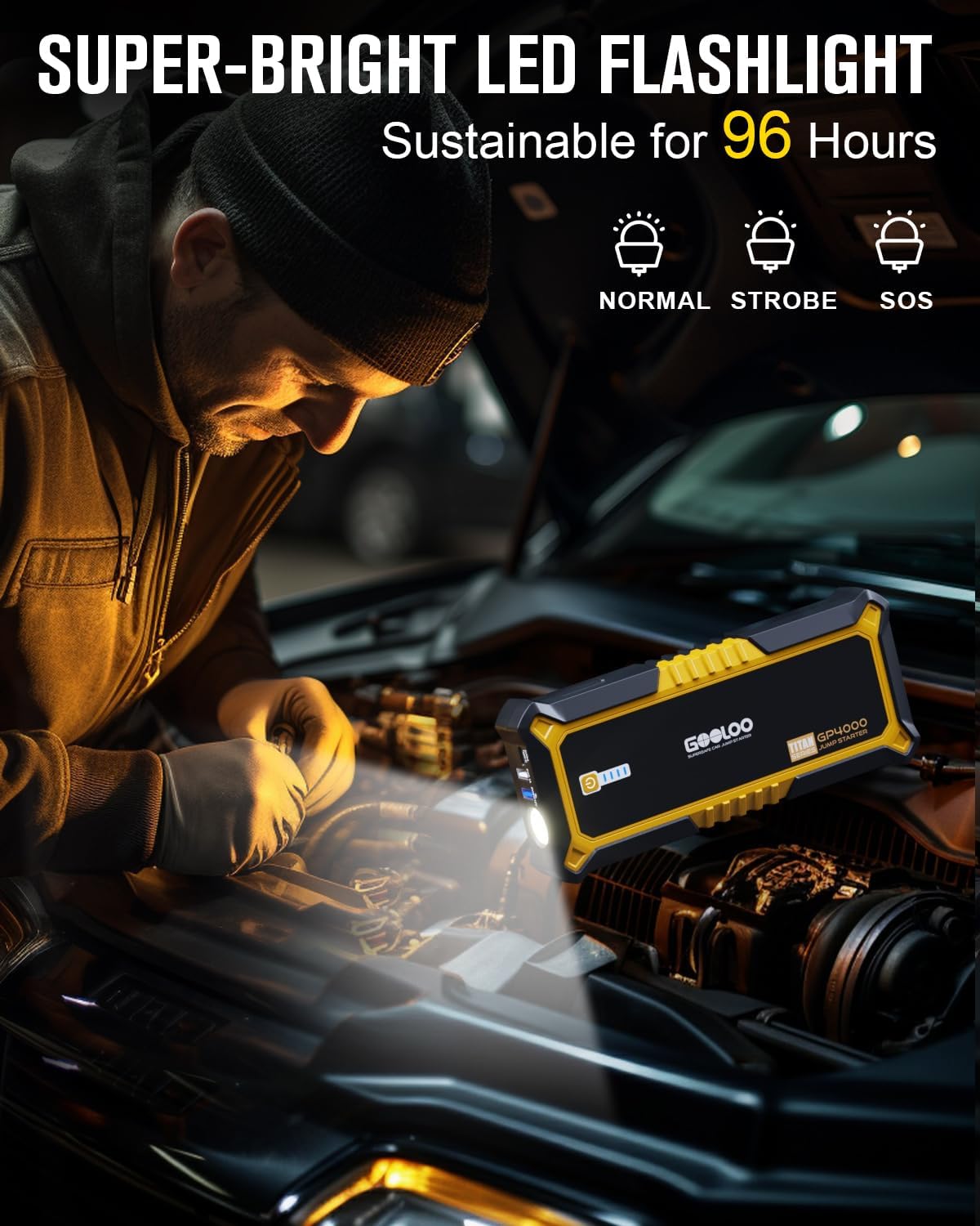 GOOLOO GP4000 Jump Starter - 4000A 12V Car Battery Jumper Starter Portable | SuperSafe Lithium Jump Box - Auto Battery Booster Power Pack - Spark-Proof - LED Light - For All Gas & 10 Diesel Engines