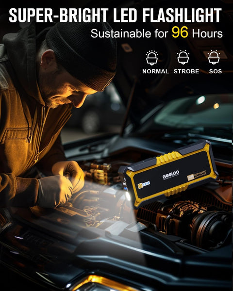 GOOLOO GP4000 Jump Starter - 4000A 12V Car Battery Jumper Starter Portable | SuperSafe Lithium Jump Box - Auto Battery Booster Power Pack - Spark-Proof - LED Light - For All Gas & 10 Diesel Engines