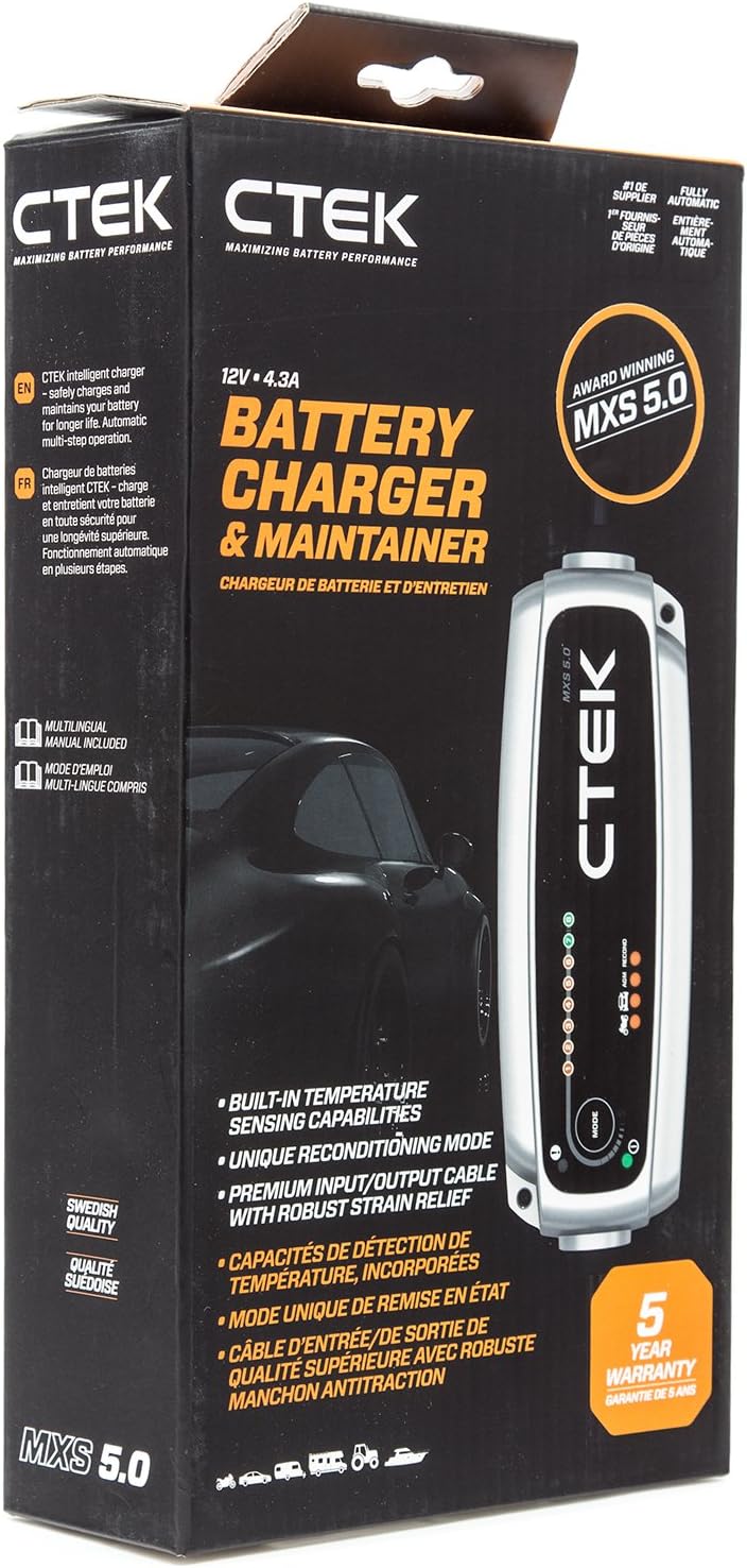 CTEK (40-206) MXS 5.0-12 Volt Battery Charger and Maintainer and (56-382) Indicator Eyelet