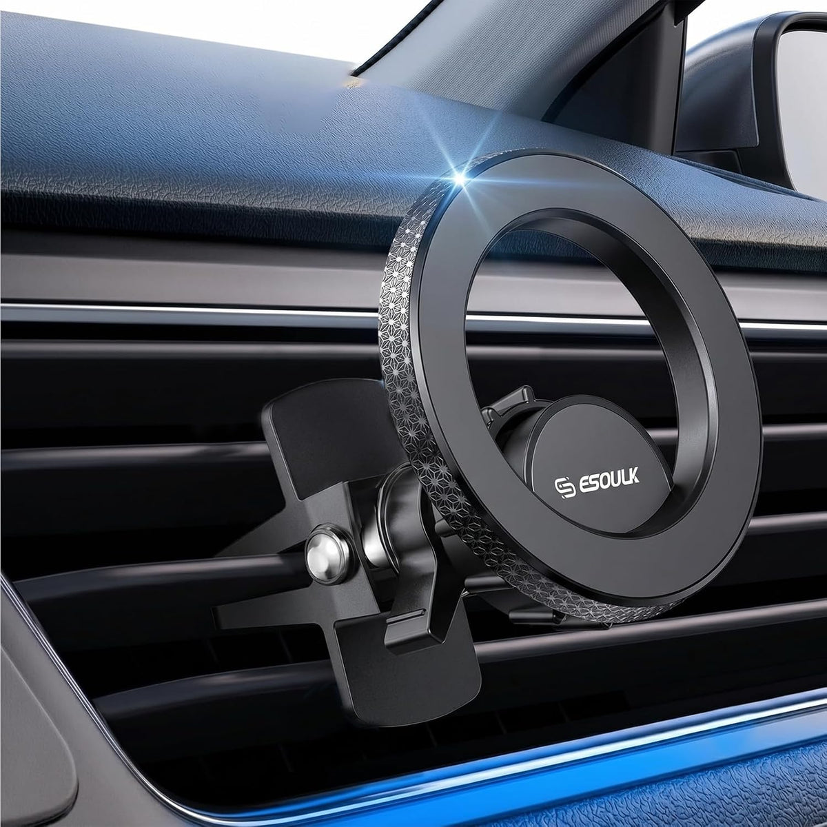 Magnetic Car Phone Mount Air Vent Holder wtih Metal Ring | Strong Magnetic Hold, Magnetic Case Compatible, Adjustable Angle, Secure Air Vent Clip, Clear Windshield View