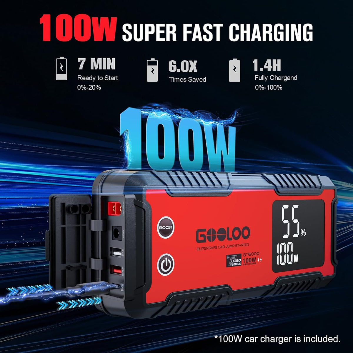 GOOLOO GT6000 Jump Starter 6000A 12V with 100W Bi-Directional Fast Charge