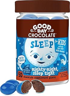 Good Day Chocolate Melatonin for Kids [50 Count] - Fair Trade Non-GMO Chocolate with Chamomile and Melatonin 1 mg - Toddler Melatonin, Kids Natural Sleep Aid for Ages 3 and Up
