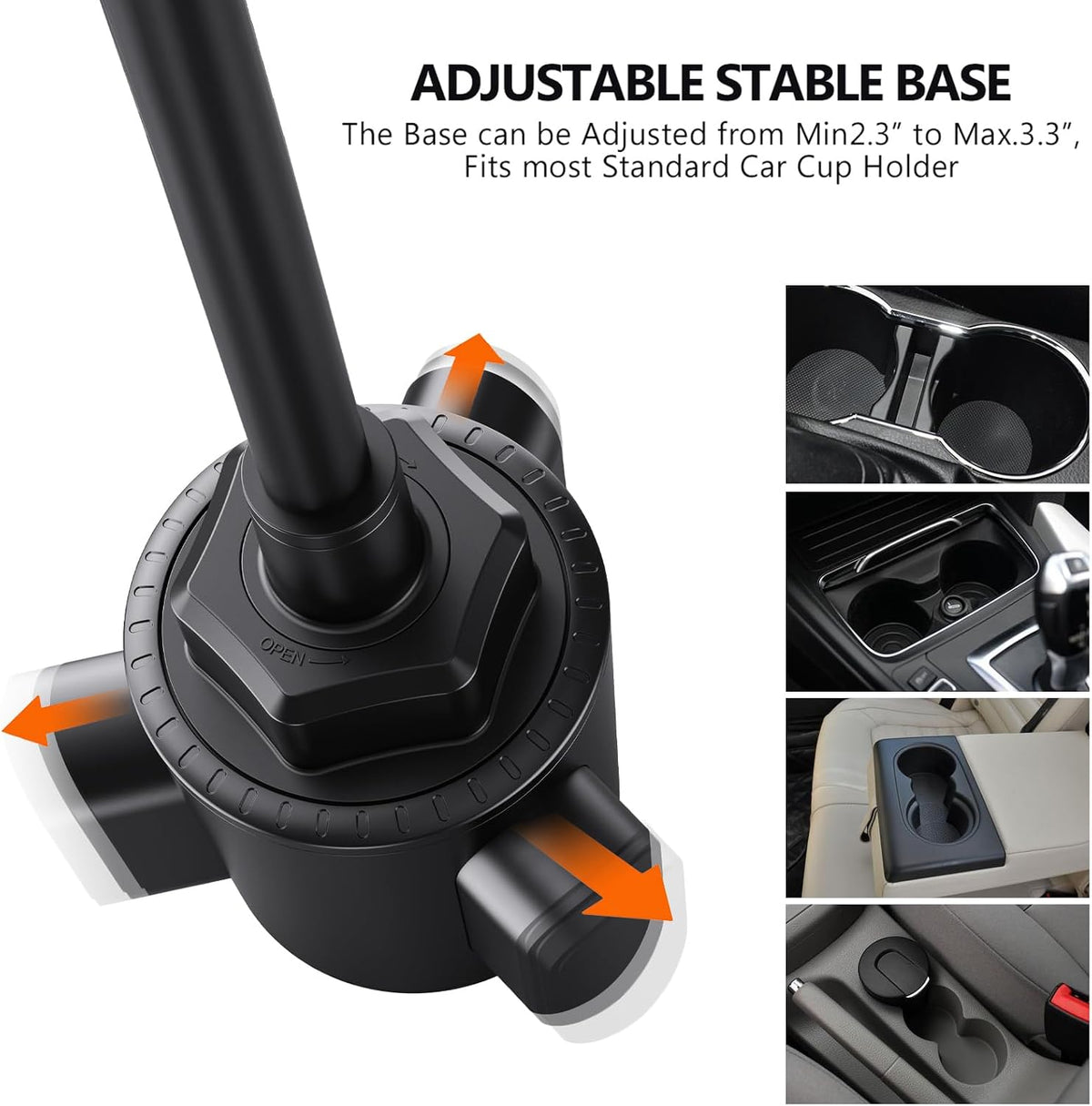 Cup Holder Phone Mount 15 Inch Adjustable Gooseneck Arm for Car | Adjustable long arm and stable cup holder base keep your phone secure, easy to reach, and clear to view while driving