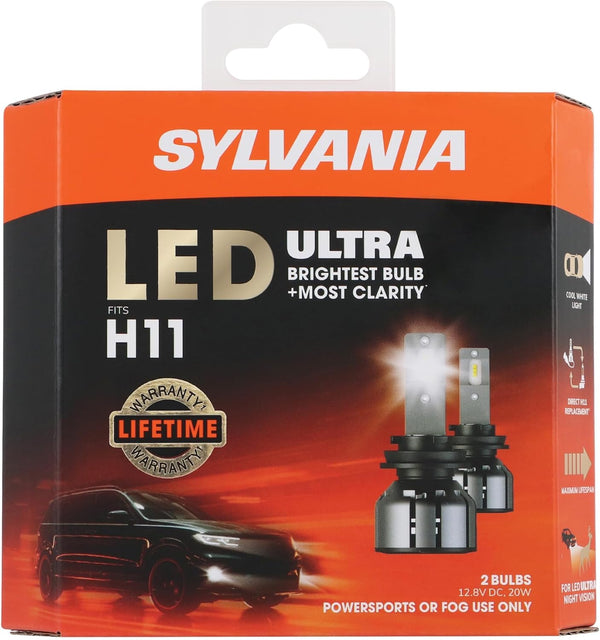 SYLVANIA H11 LED Ultra - Fog Lights For Cars and Trucks - Headlight Bulbs for Off Road Powersports - 6000k Cool White LED Light - Maximum Lifespan - No Polarity - DIY Upgrade