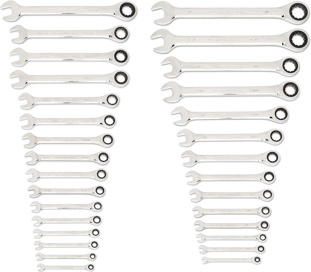 GEARWRENCH 30 Piece 12 Pt SAE/mm Ratcheting Combination Wrench Set| 86702