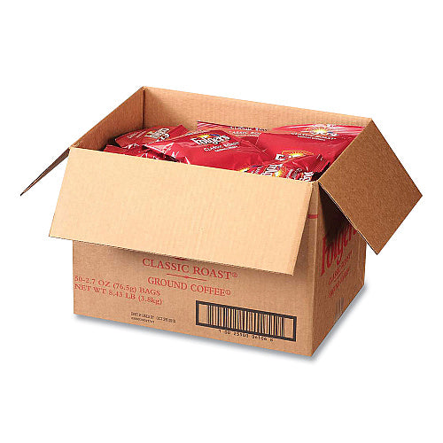 Folgers Classic Roast Coffee Fraction Packs, 2.7 oz, 50/Carton