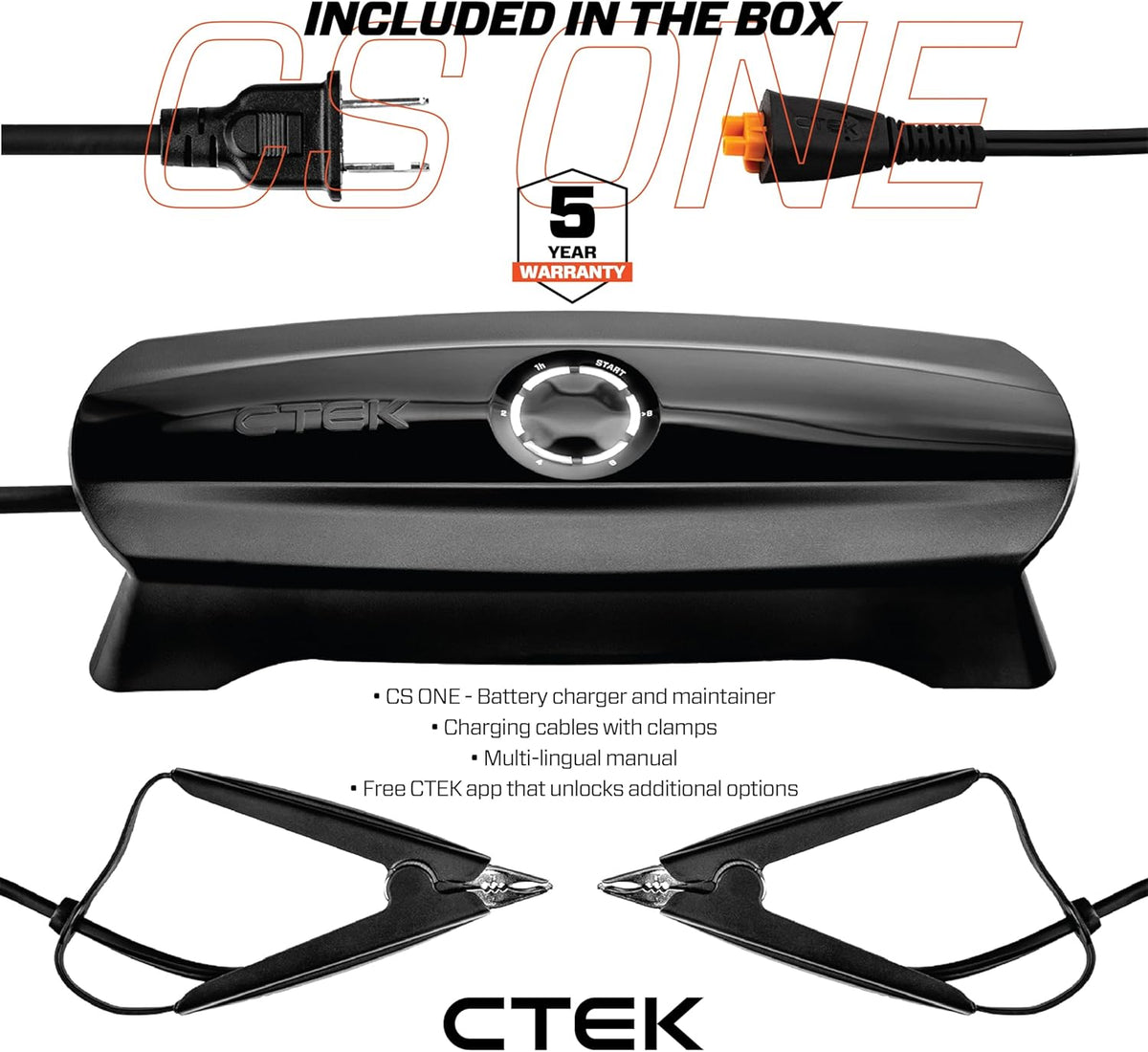 CTEK 40-704 CS ONE (Gen 2) with WiFi, 12V Smart Battery Charger and Trickle Charger with App Control, Remote Monitoring, Adaptive Charging and Polarity-Free Clamps for Cars and Motorcycles