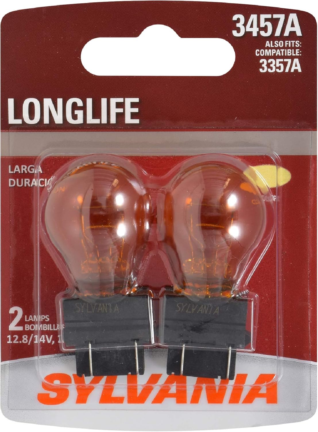 SYLVANIA - 3457A Long Life Miniature - Amber Bulb, Ideal for Park and Turn Lights (Contains 2 Bulbs)