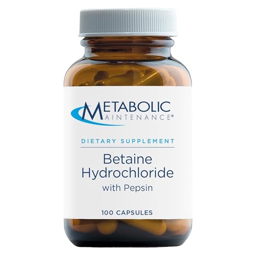 Metabolic Maintenance Betaine HCL + Pepsin Digestive Enzyme - Protein Digestion + Gut Health Support Supplement (100 Capsules)