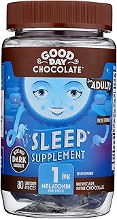 Good Day Dark Chocolate Melatonin for Adults [ 80 Count ] - Fair Trade Non-GMO Dark Milk Chocolate with Chamomile and Melatonin 1 mg - Adult Melatonin, Adult Natural Sleep Aid Supplement