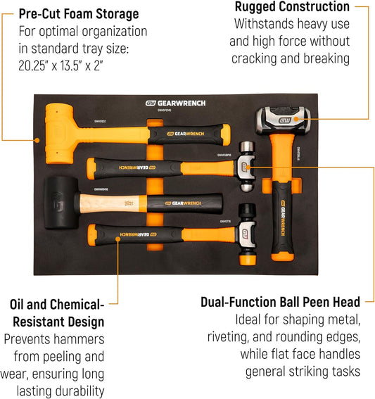 GEARWRENCH 5 Piece Mixed Hammer Set in Foam Storage Tray | GWH5PCMS