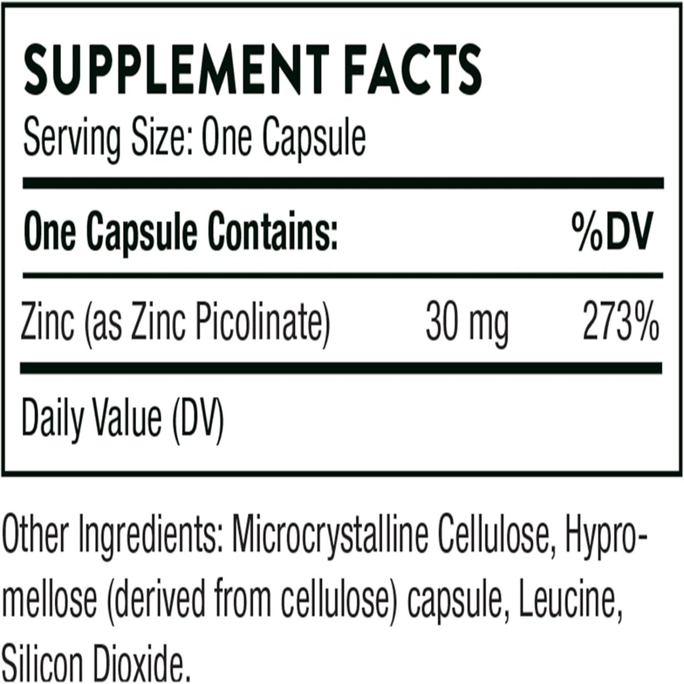 Thorne Zinc Picolinate 30 mg - Well-Absorbed Zinc Supplement for Growth and Immune Function - 60 Capsules