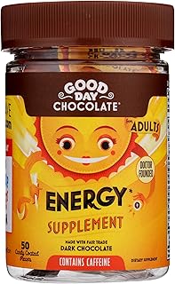 Good Day Chocolate Energy Supplements for Adults [50 Count] Fair Trade Caffeine Chocolate with B-Vitamins, Green Tea Extracts and 20 mg Caffeine Per Piece - Energy Booster for Women and Men