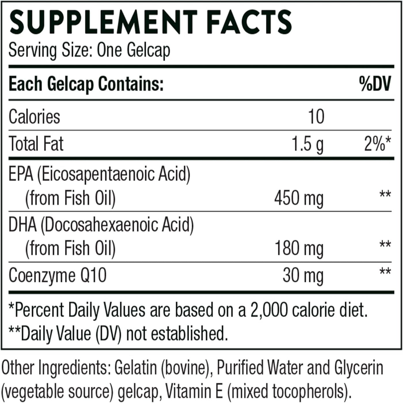 THORNE Omega-3 with CoQ10 - Omega-3 Fatty Acids Supplement with CoQ10 - EPA and DHA - 90 Gelcaps