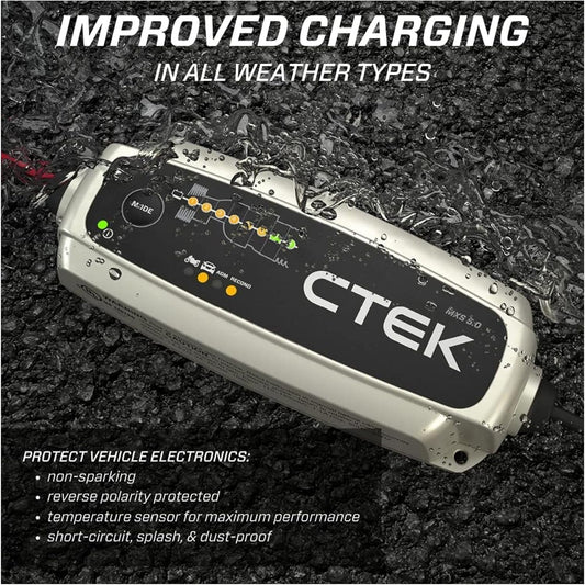 C-Tek MXS 5.0 Fully Automatic 12V Battery Charger and Maintainer 4.3 Amp for Cars Trucks Motorcycles and RVs | 40-206