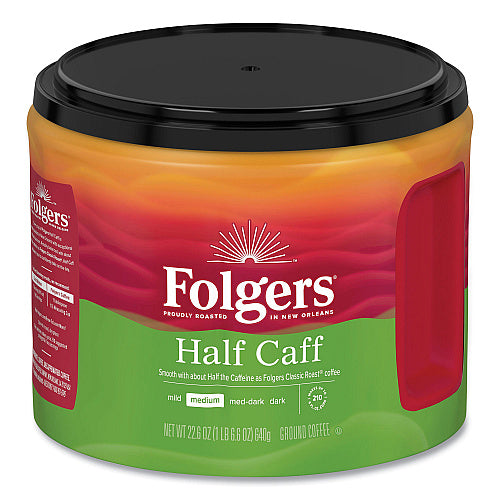 Folgers Coffee, Half Caff, 22.6 oz Canister, 6/Carton
