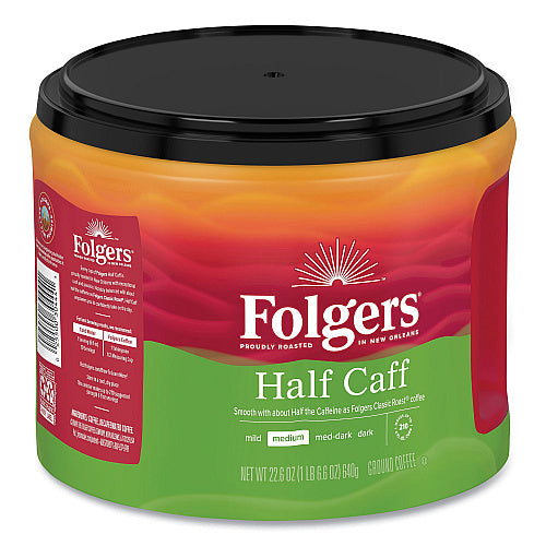 Folgers Coffee, Half Caff, 22.6 oz Canister
