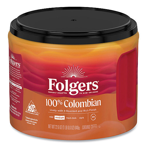 Folgers 100% Columbian Coffee, 22.6 oz Canister, 6/Carton
