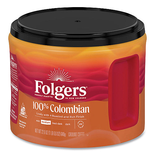 Folgers 100% Columbian Coffee, 22.6 oz Canister, 6/Carton