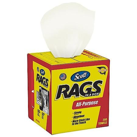 Rags In A Box, Absorbent, White, Pop Up Box, 200 Rags/Box