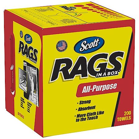 Rags In A Box, Absorbent, White, Pop Up Box, 200 Rags/Box
