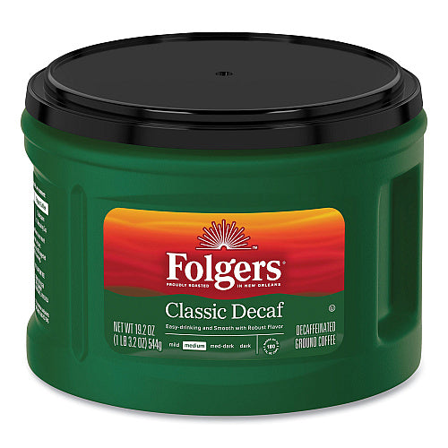 Folgers Ground Coffee, Classic Roast Decaffeinated, Ground, 19.2 oz, Can, 6/Carton