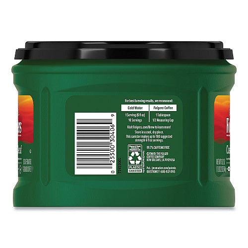 Folgers Ground Coffee, Classic Roast Decaffeinated, Ground, 19.2 oz, Can, 6/Carton