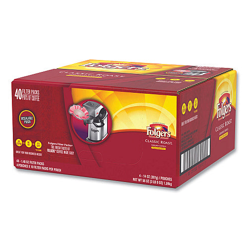 Folgers Coffee Filter Packs, Classic Roast, 1.4 oz Pack, 40/Carton