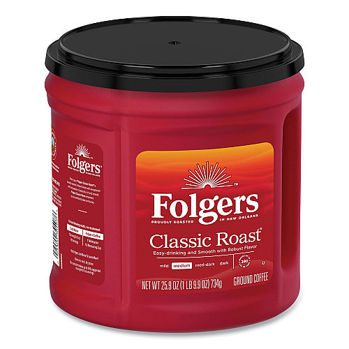Folgers Coffee, Classic Roast, Ground, 25.9 oz Canister, 6/Carton