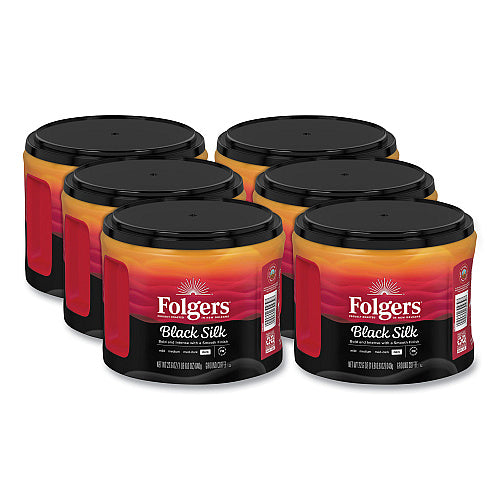 Folgers Coffee, Black Silk, 22.6 oz Canister, 6/Carton