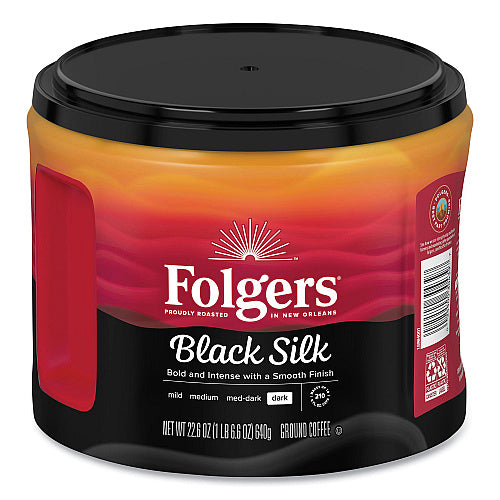 Folgers Coffee, Black Silk, 22.6 oz Canister, 6/Carton