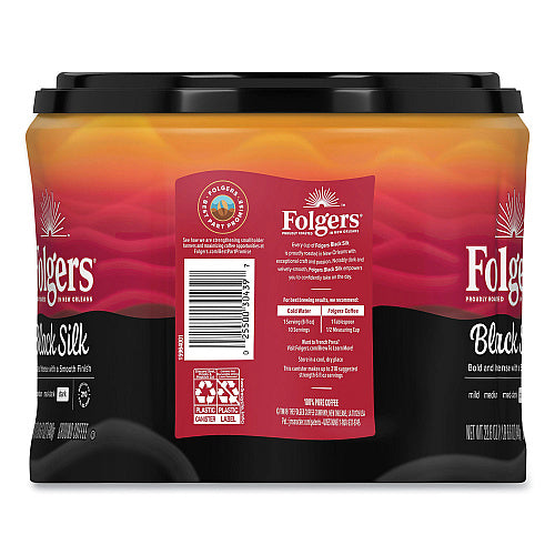 Folgers Coffee, Black Silk, 22.6 oz Canister, 6/Carton