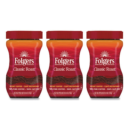 Folgers Instant Coffee Crystals, Classic Roast, 8 oz Jar, Medium