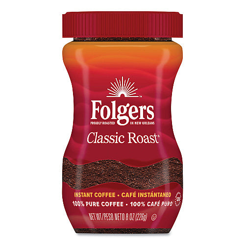 Folgers Instant Coffee Crystals, Classic Roast, 8 oz Jar, Medium