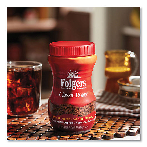 Folgers Instant Coffee Crystals, Classic Roast, 8 oz Jar, Medium