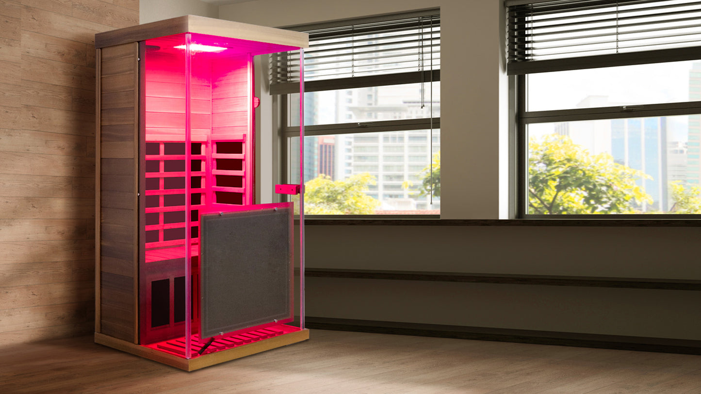 Wizzi Saunas 909MX Mini 1 Person Infrared Sauna 3 Sides Large glass panels