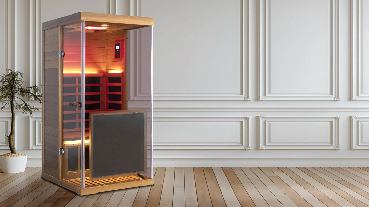 Wizzi Saunas 909MX Mini 1 Person Infrared Sauna 3 Sides Large glass panels