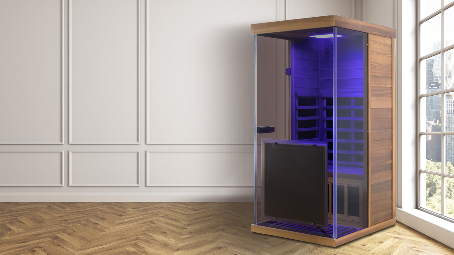 Wizzi Saunas 909MX Mini 1 Person Infrared Sauna 3 Sides Large glass panels