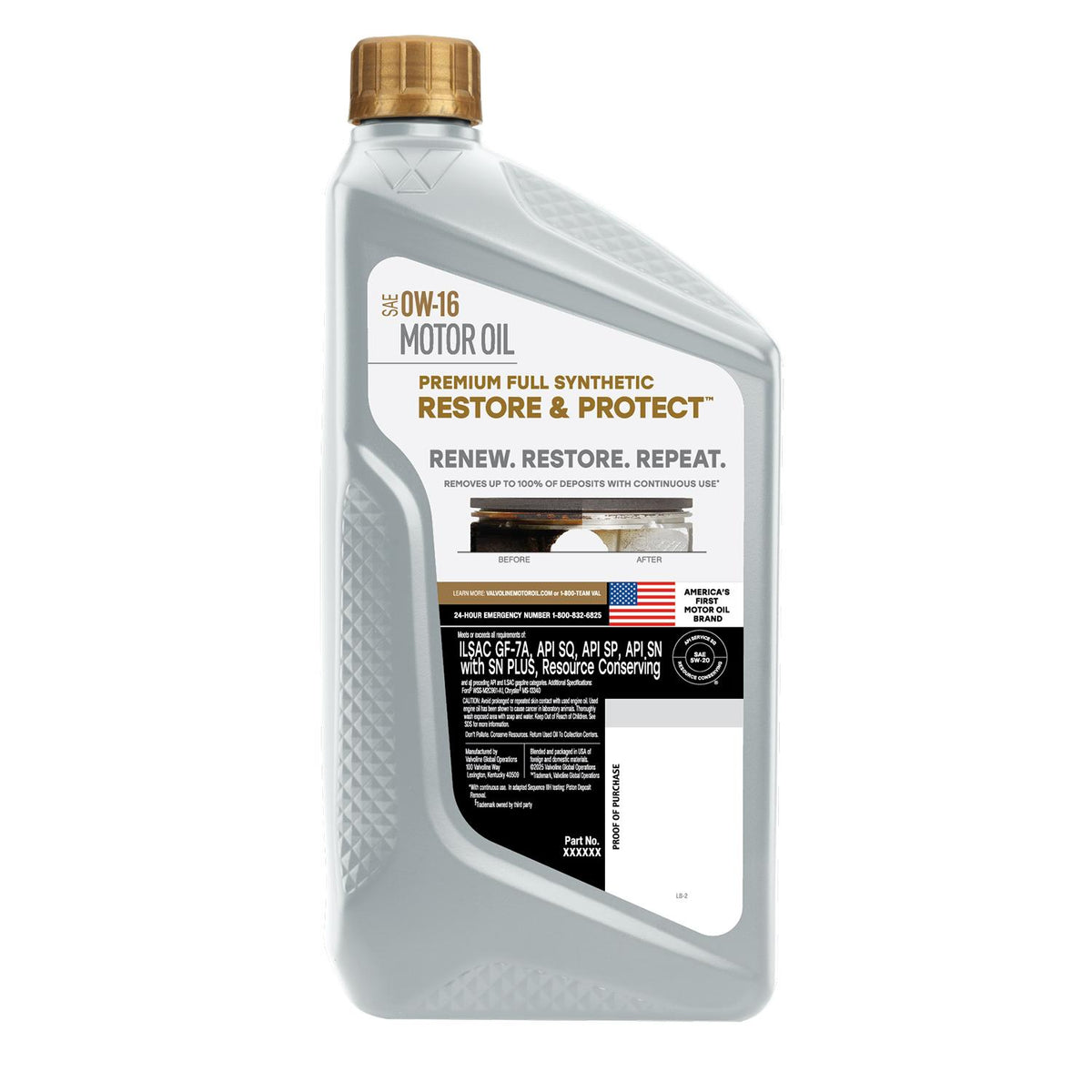 Valvoline Restore and Protect Full Synthetic 0W-16 Motor Oil 1 Quart 912940