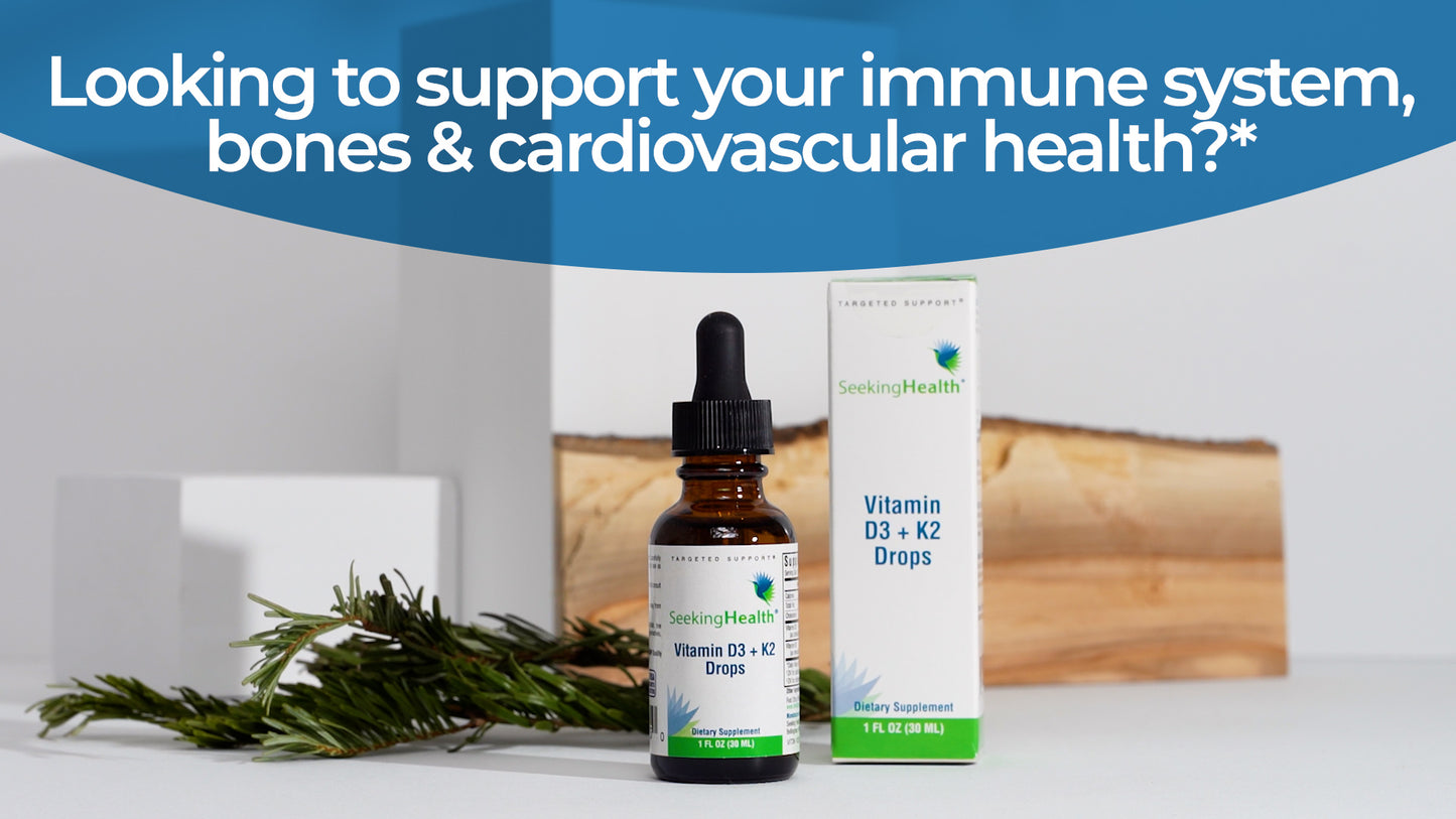 Seeking Health Vitamin D3 + K2 Drops, 12.5 mcg D3 and 50 mcg K2, for Calcium Absorption, Suitable for Kids and Toddlers 4+, Easy to Swallow Vegetarian Drops (1 fl Ounce)