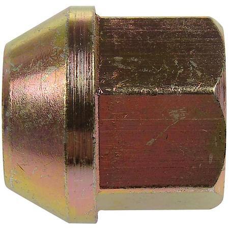 Wheel Lug Nut: 1/2-20 Thread, Conical 60, Bulge, 0.906" Length, Yellow; Zinc Plated, 1 Pack