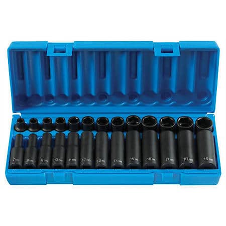 26 Piece 3/8" Drive 6 Point Standard And Deep Metric Impact Socket Set