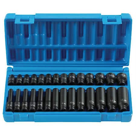 28 Piece 1/4" Drive 6 Point Standard And Deep Metric Impact Socket Set