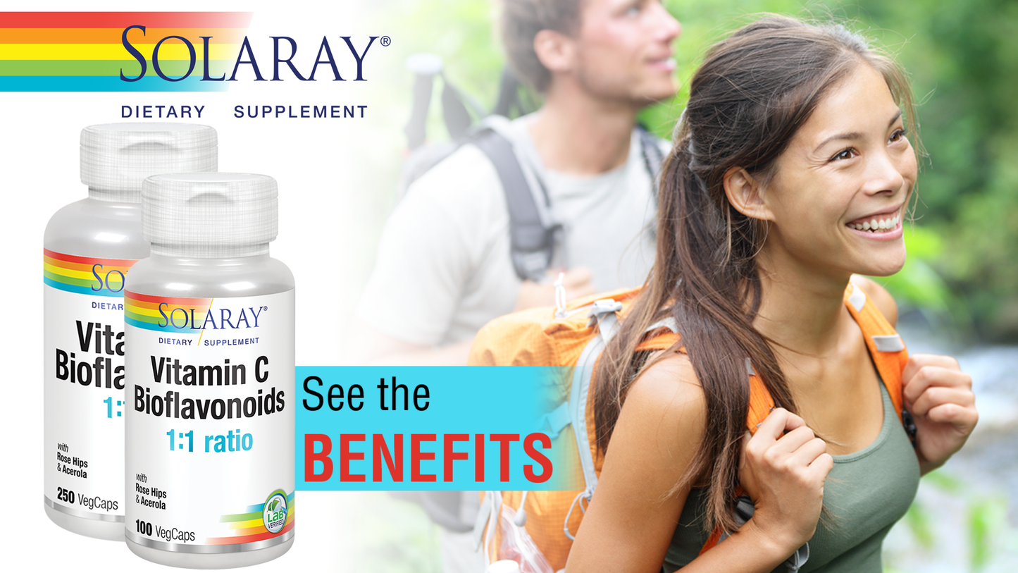 SOLARAY Vitamin C 500mg with Citrus Bioflavonoids, 1:1 Ratio - Antioxidant and Immune Support Supplement - Vitamin C with Rose HIPS and Acerola, Vegan, 60-Day Guarantee, 125 Servings, 250 VegCaps