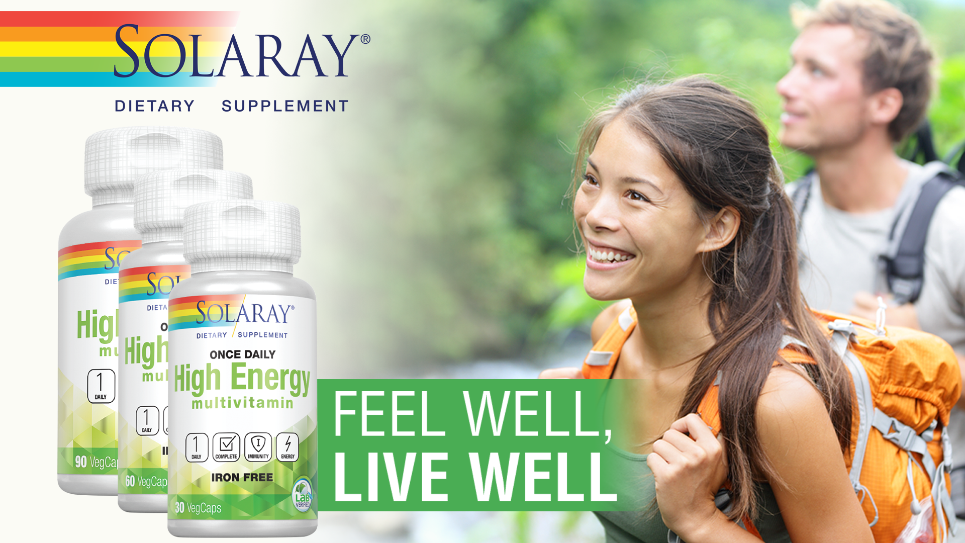 SOLARAY High Energy Multivitamin, No Iron, 1/Day, Timed-Release Formula, Whole Food & Herb Base 120 VegCaps