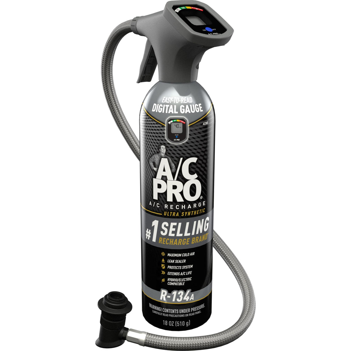 A/C Pro R-134a Refrigerant Kit with Stop Leak, Charging Hose and Gauge, 18 oz (1/5)