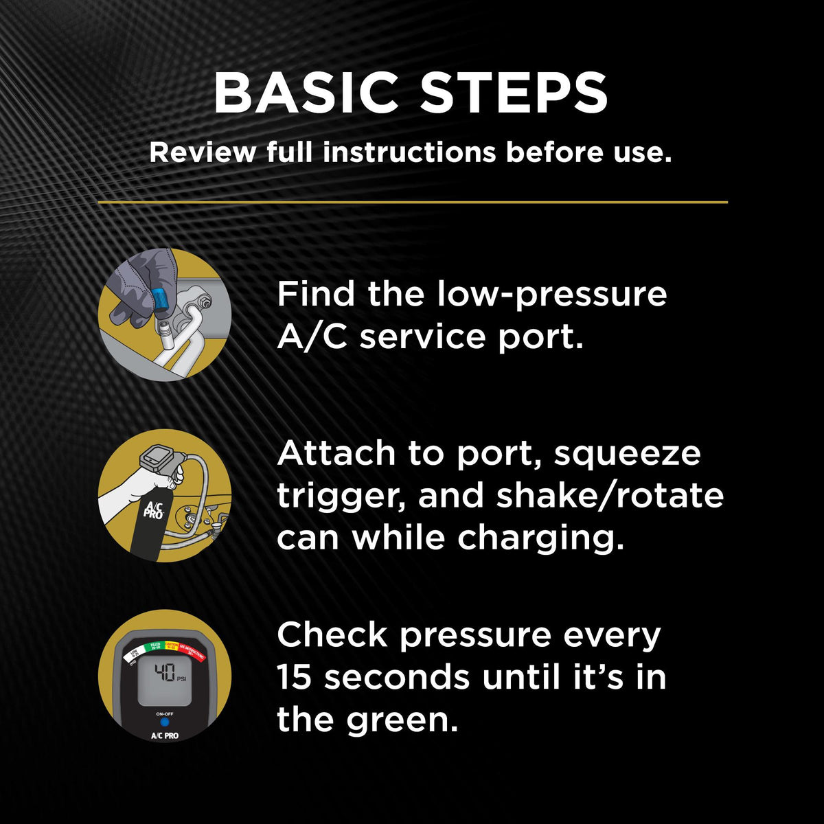 A/C Pro R-134a Refrigerant Kit with Stop Leak, Charging Hose and Gauge, 18 oz (3/5)